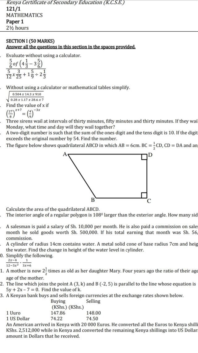 Free Mathematics notes, schemes, lesson plans, KCSE Past Papers, Termly Examinations, revision materials and marking schemes. Free Mathematics notes, schemes, lesson plans, KCSE Past Papers, Termly Examinations, revision materials and marking schemes.